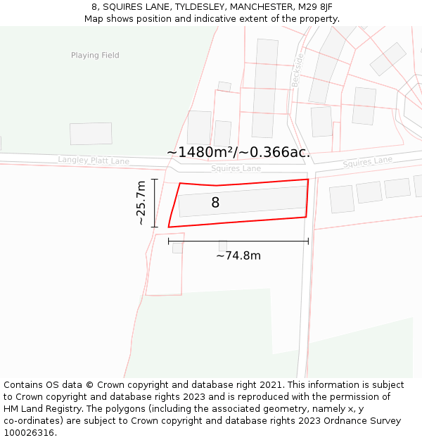 8, SQUIRES LANE, TYLDESLEY, MANCHESTER, M29 8JF: Plot and title map