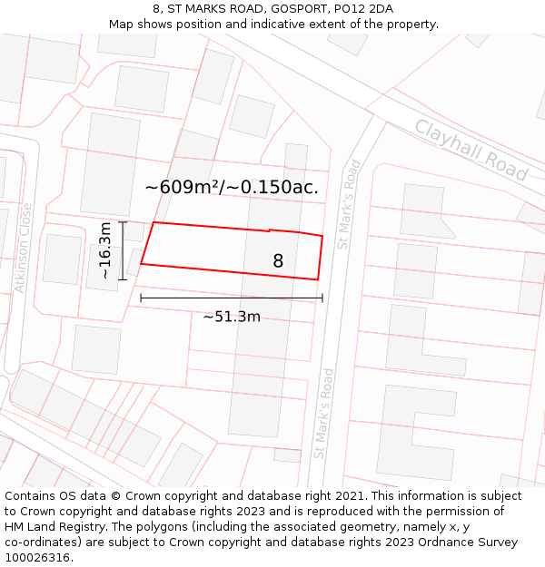 8, ST MARKS ROAD, GOSPORT, PO12 2DA: Plot and title map