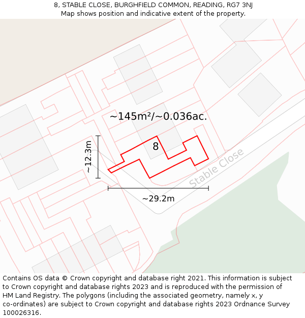 8, STABLE CLOSE, BURGHFIELD COMMON, READING, RG7 3NJ: Plot and title map