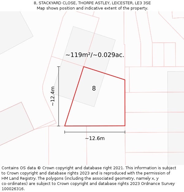 8, STACKYARD CLOSE, THORPE ASTLEY, LEICESTER, LE3 3SE: Plot and title map