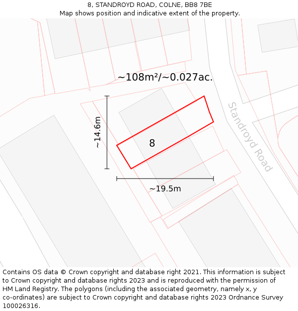 8, STANDROYD ROAD, COLNE, BB8 7BE: Plot and title map