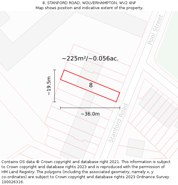 8, STANFORD ROAD, WOLVERHAMPTON, WV2 4NF: Plot and title map