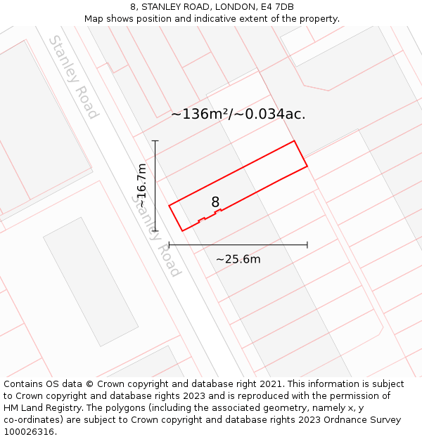 8, STANLEY ROAD, LONDON, E4 7DB: Plot and title map
