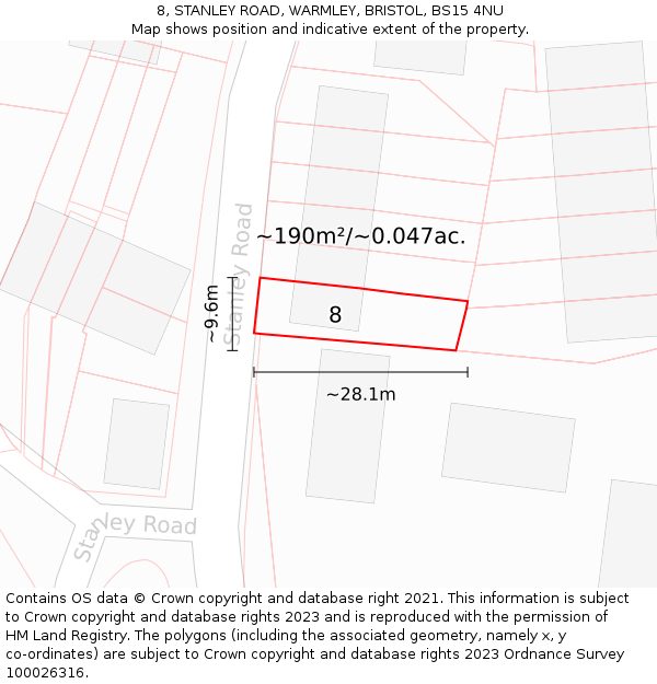 8, STANLEY ROAD, WARMLEY, BRISTOL, BS15 4NU: Plot and title map