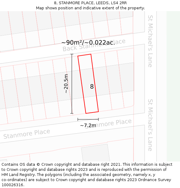 8, STANMORE PLACE, LEEDS, LS4 2RR: Plot and title map
