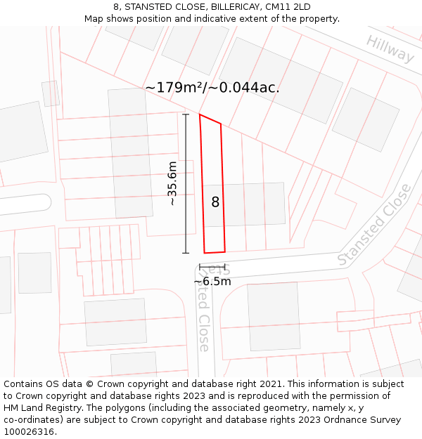8, STANSTED CLOSE, BILLERICAY, CM11 2LD: Plot and title map