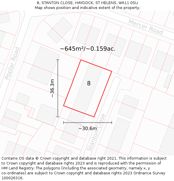 8, STANTON CLOSE, HAYDOCK, ST HELENS, WA11 0SU: Plot and title map