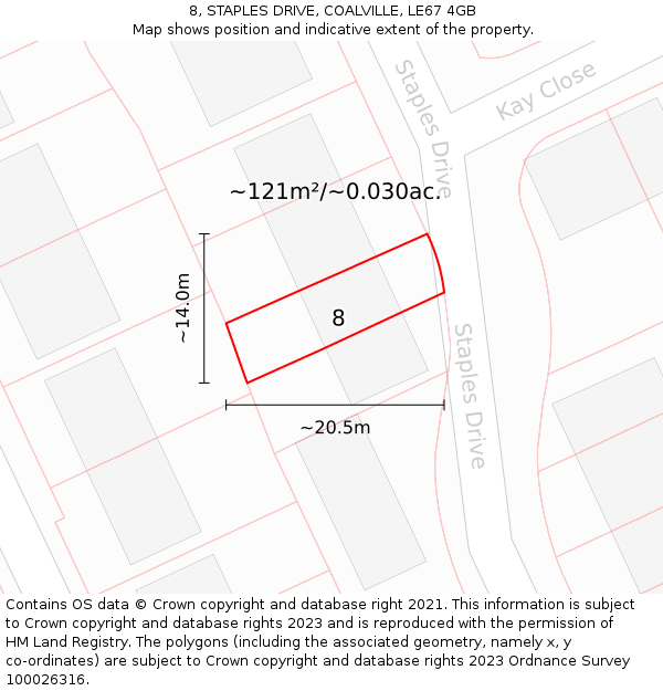 8, STAPLES DRIVE, COALVILLE, LE67 4GB: Plot and title map