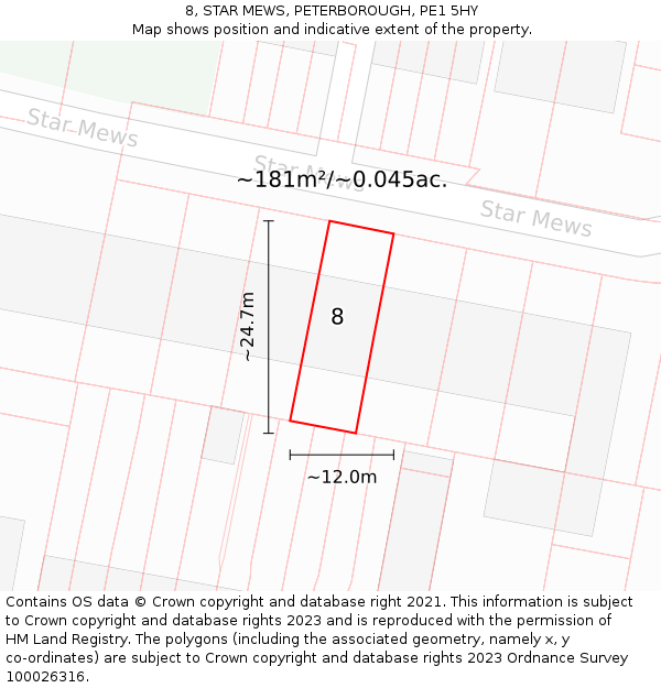 8, STAR MEWS, PETERBOROUGH, PE1 5HY: Plot and title map