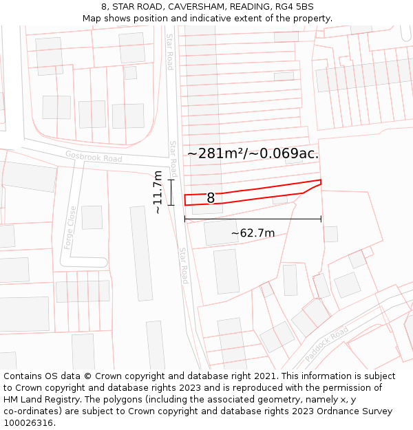 8, STAR ROAD, CAVERSHAM, READING, RG4 5BS: Plot and title map