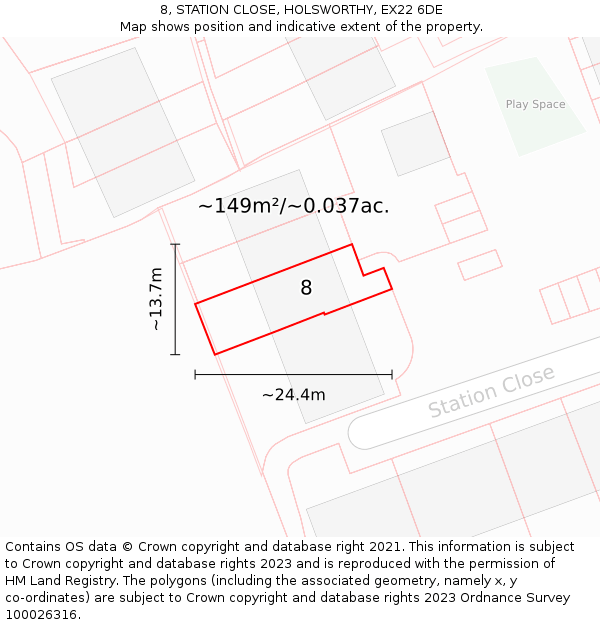 8, STATION CLOSE, HOLSWORTHY, EX22 6DE: Plot and title map