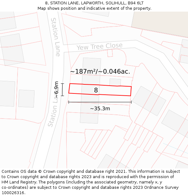 8, STATION LANE, LAPWORTH, SOLIHULL, B94 6LT: Plot and title map