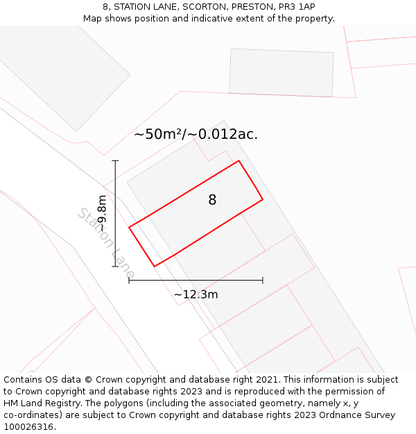 8, STATION LANE, SCORTON, PRESTON, PR3 1AP: Plot and title map