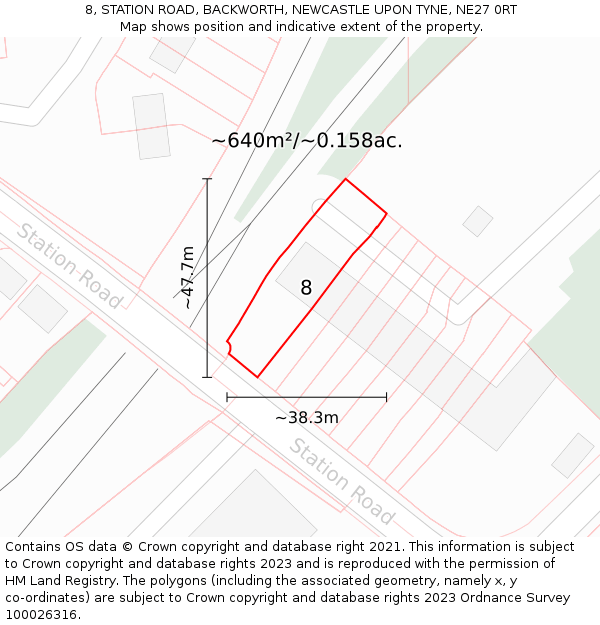8, STATION ROAD, BACKWORTH, NEWCASTLE UPON TYNE, NE27 0RT: Plot and title map