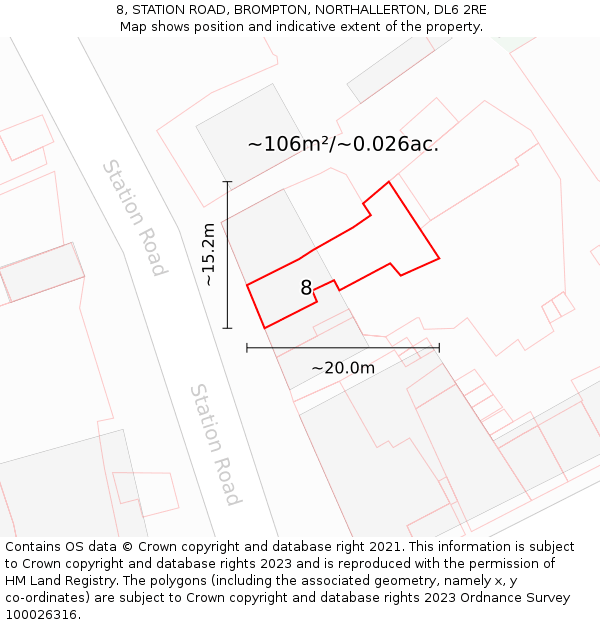 8, STATION ROAD, BROMPTON, NORTHALLERTON, DL6 2RE: Plot and title map