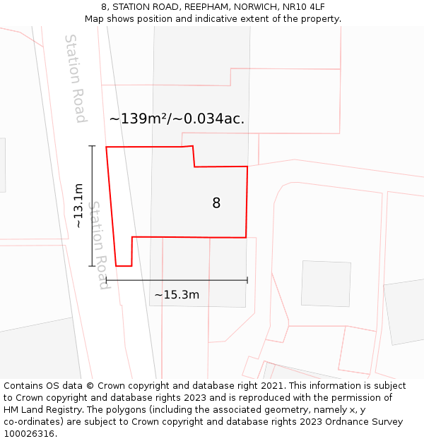 8, STATION ROAD, REEPHAM, NORWICH, NR10 4LF: Plot and title map