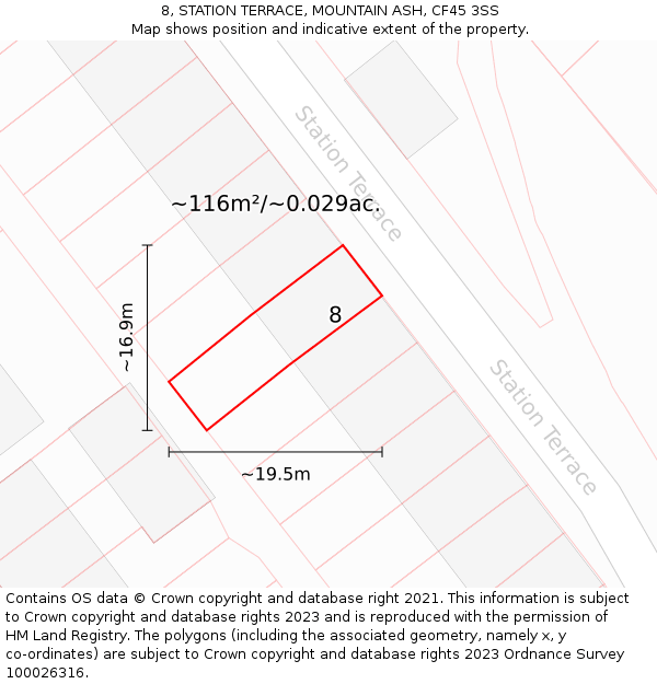 8, STATION TERRACE, MOUNTAIN ASH, CF45 3SS: Plot and title map