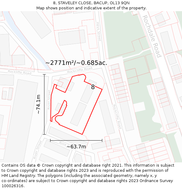 8, STAVELEY CLOSE, BACUP, OL13 9QN: Plot and title map