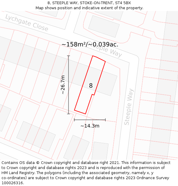 8, STEEPLE WAY, STOKE-ON-TRENT, ST4 5BX: Plot and title map