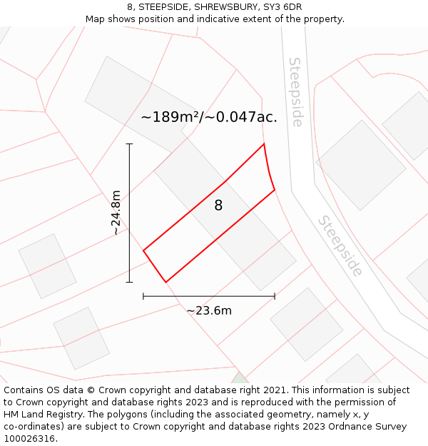8, STEEPSIDE, SHREWSBURY, SY3 6DR: Plot and title map