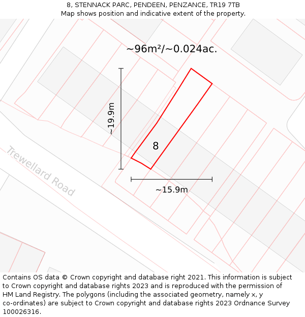 8, STENNACK PARC, PENDEEN, PENZANCE, TR19 7TB: Plot and title map