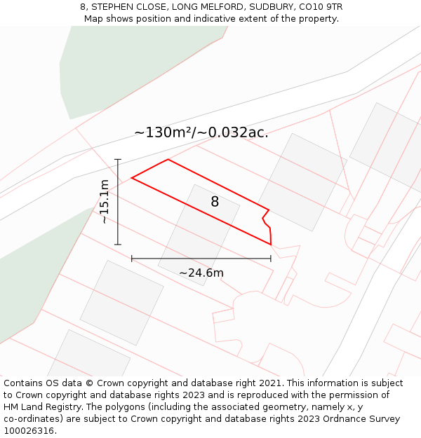 8, STEPHEN CLOSE, LONG MELFORD, SUDBURY, CO10 9TR: Plot and title map