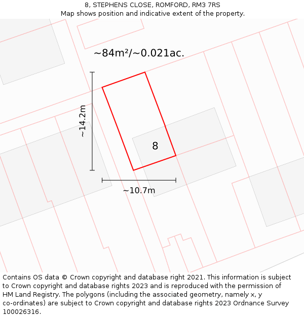 8, STEPHENS CLOSE, ROMFORD, RM3 7RS: Plot and title map