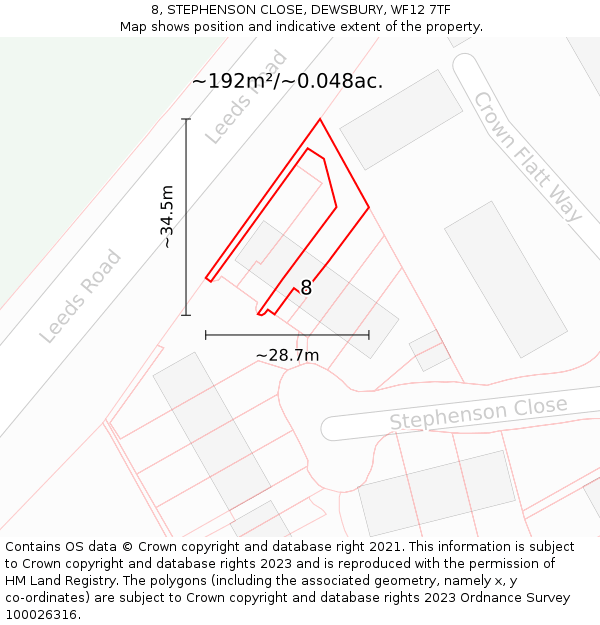 8, STEPHENSON CLOSE, DEWSBURY, WF12 7TF: Plot and title map