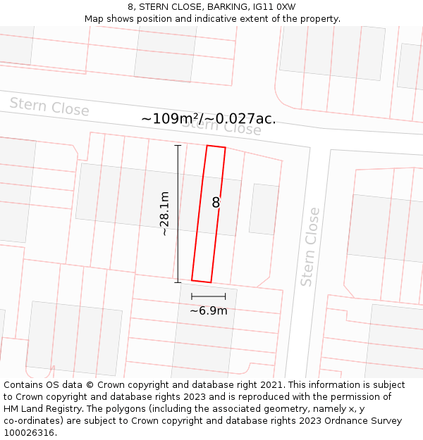 8, STERN CLOSE, BARKING, IG11 0XW: Plot and title map