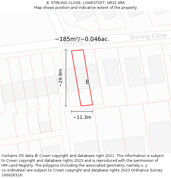 8, STIRLING CLOSE, LOWESTOFT, NR32 4RA: Plot and title map