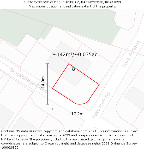 8, STOCKBRIDGE CLOSE, CHINEHAM, BASINGSTOKE, RG24 8WS: Plot and title map