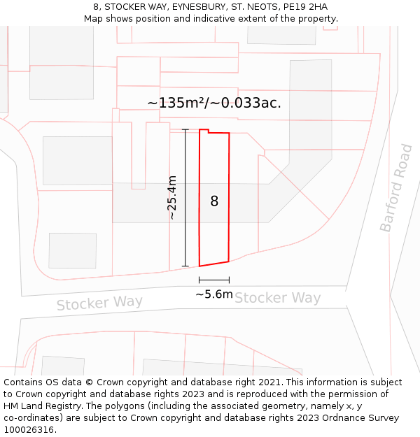 8, STOCKER WAY, EYNESBURY, ST. NEOTS, PE19 2HA: Plot and title map