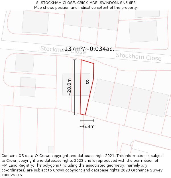 8, STOCKHAM CLOSE, CRICKLADE, SWINDON, SN6 6EF: Plot and title map