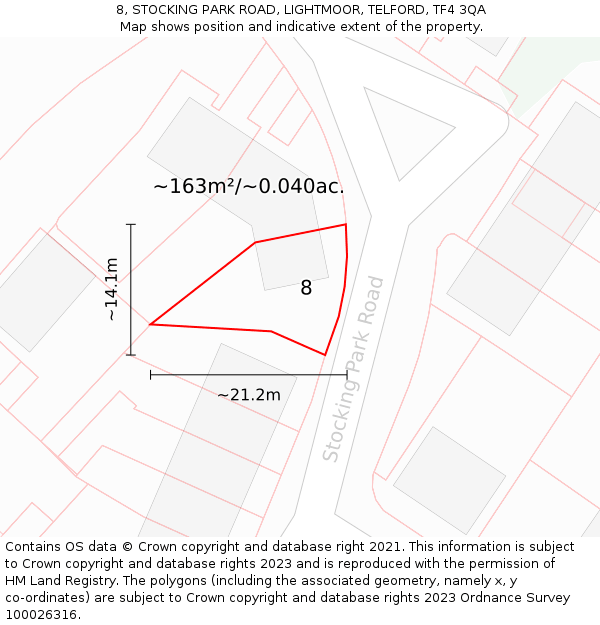 8, STOCKING PARK ROAD, LIGHTMOOR, TELFORD, TF4 3QA: Plot and title map