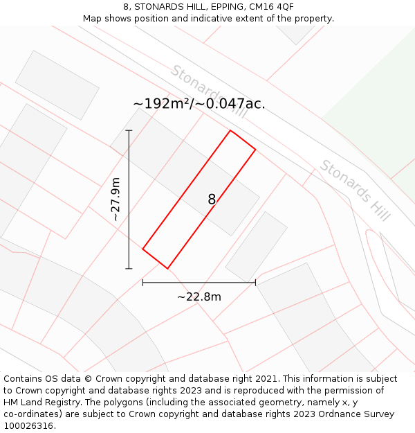 8, STONARDS HILL, EPPING, CM16 4QF: Plot and title map