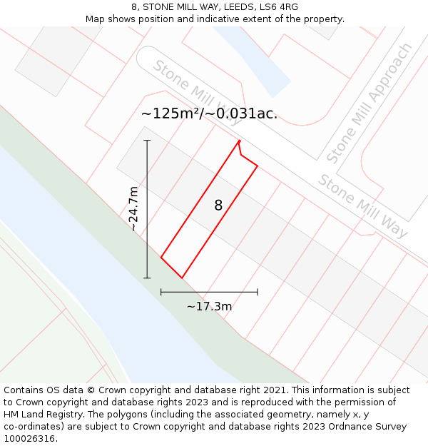 8, STONE MILL WAY, LEEDS, LS6 4RG: Plot and title map