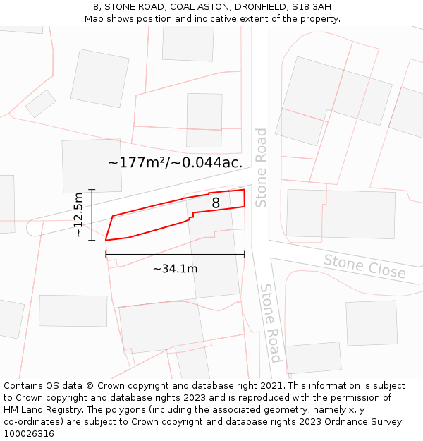 8, STONE ROAD, COAL ASTON, DRONFIELD, S18 3AH: Plot and title map