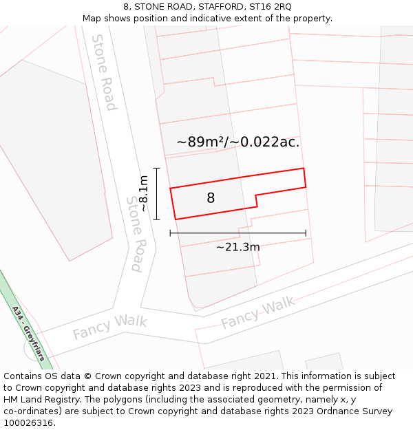 8, STONE ROAD, STAFFORD, ST16 2RQ: Plot and title map