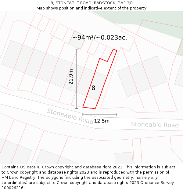 8, STONEABLE ROAD, RADSTOCK, BA3 3JR: Plot and title map