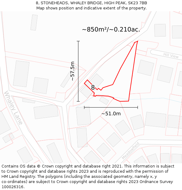 8, STONEHEADS, WHALEY BRIDGE, HIGH PEAK, SK23 7BB: Plot and title map