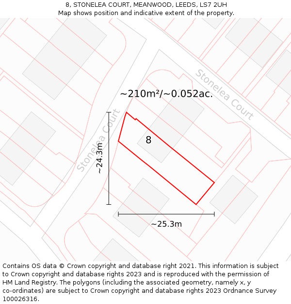 8, STONELEA COURT, MEANWOOD, LEEDS, LS7 2UH: Plot and title map