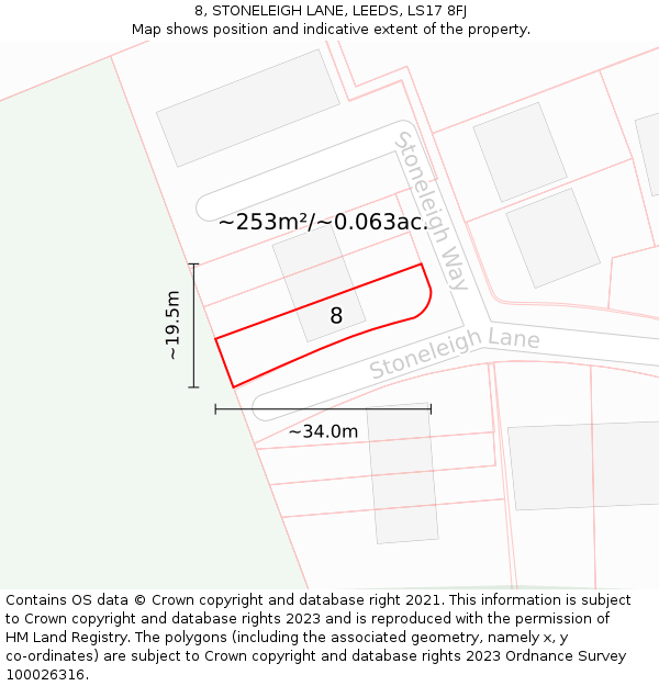 8, STONELEIGH LANE, LEEDS, LS17 8FJ: Plot and title map