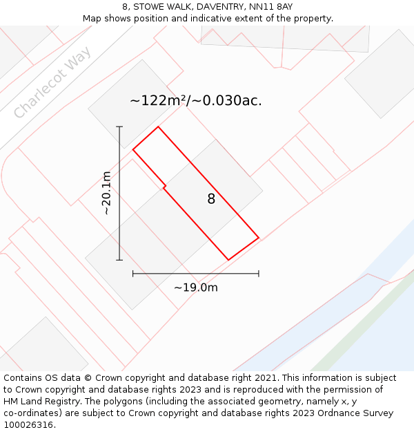 8, STOWE WALK, DAVENTRY, NN11 8AY: Plot and title map