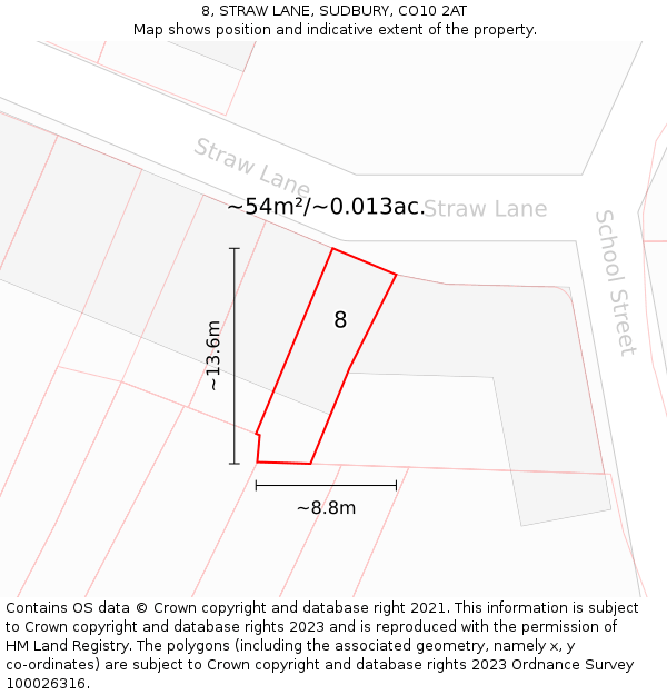 8, STRAW LANE, SUDBURY, CO10 2AT: Plot and title map