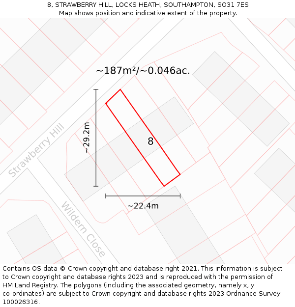 8, STRAWBERRY HILL, LOCKS HEATH, SOUTHAMPTON, SO31 7ES: Plot and title map
