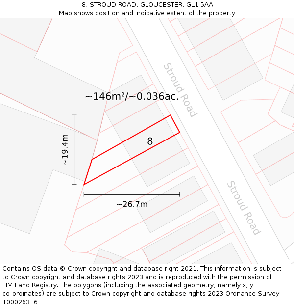 8, STROUD ROAD, GLOUCESTER, GL1 5AA: Plot and title map