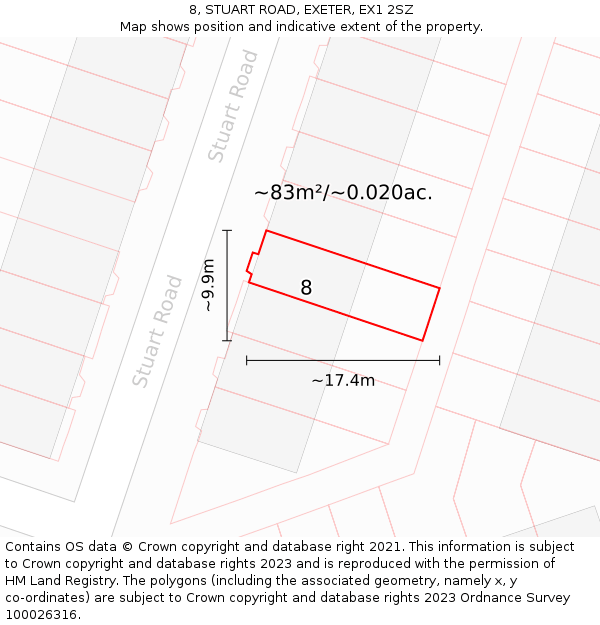 8, STUART ROAD, EXETER, EX1 2SZ: Plot and title map