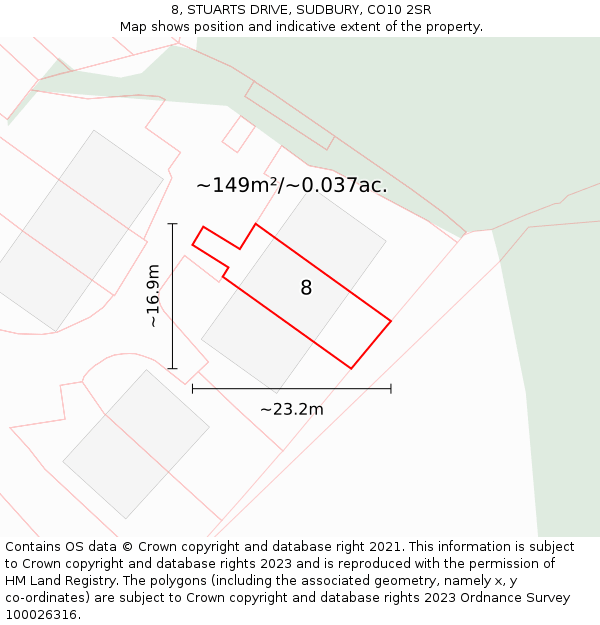 8, STUARTS DRIVE, SUDBURY, CO10 2SR: Plot and title map