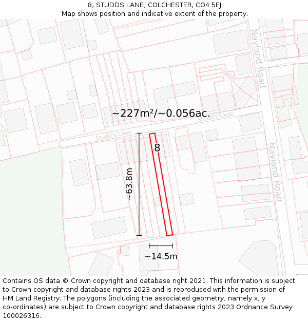 8, STUDDS LANE, COLCHESTER, CO4 5EJ: Plot and title map