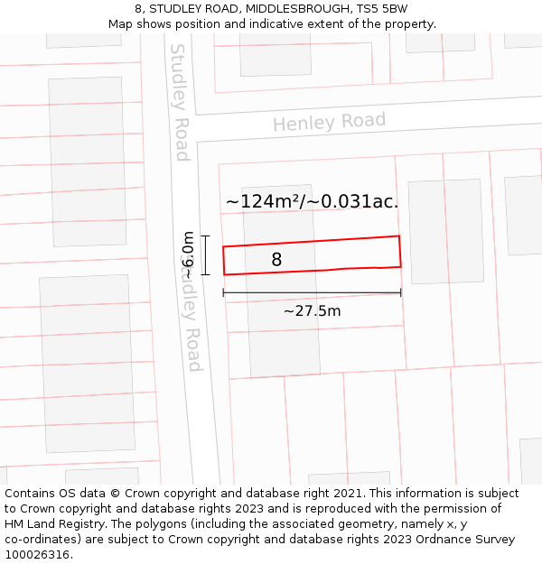 8, STUDLEY ROAD, MIDDLESBROUGH, TS5 5BW: Plot and title map